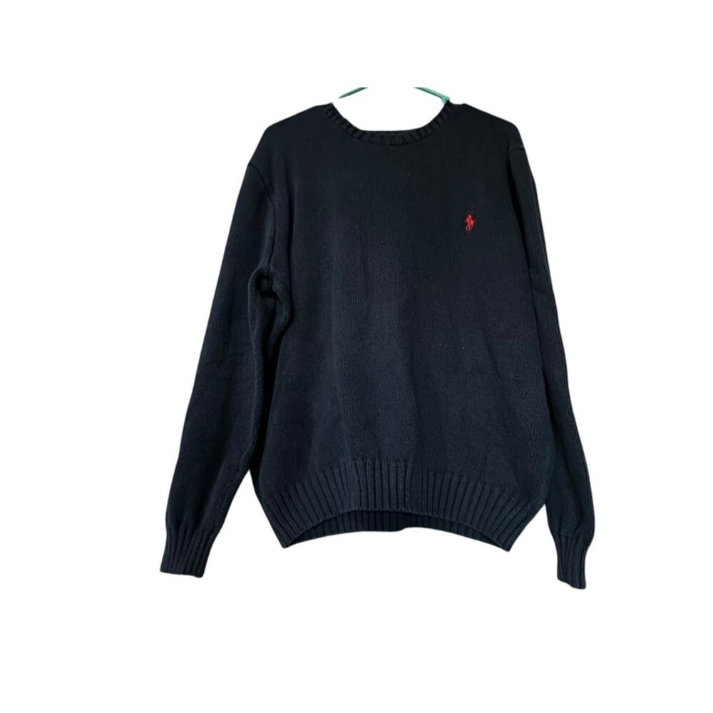 Polo Ralph Lauren Mens XL Crewneck Sweater Navy Blue Cotton Embroidered Red Pony
